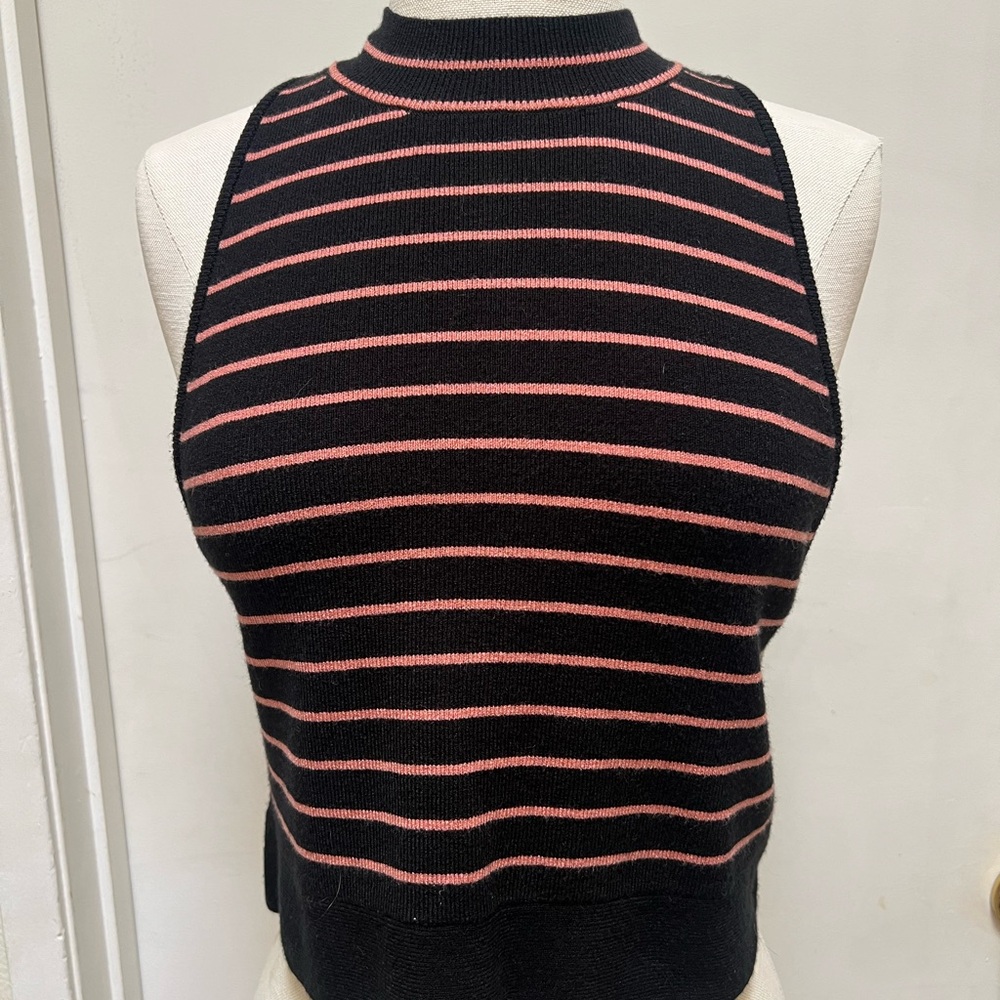 Victoria's Secret Black Sleeveless Mock Neck Top with Pink Stripes